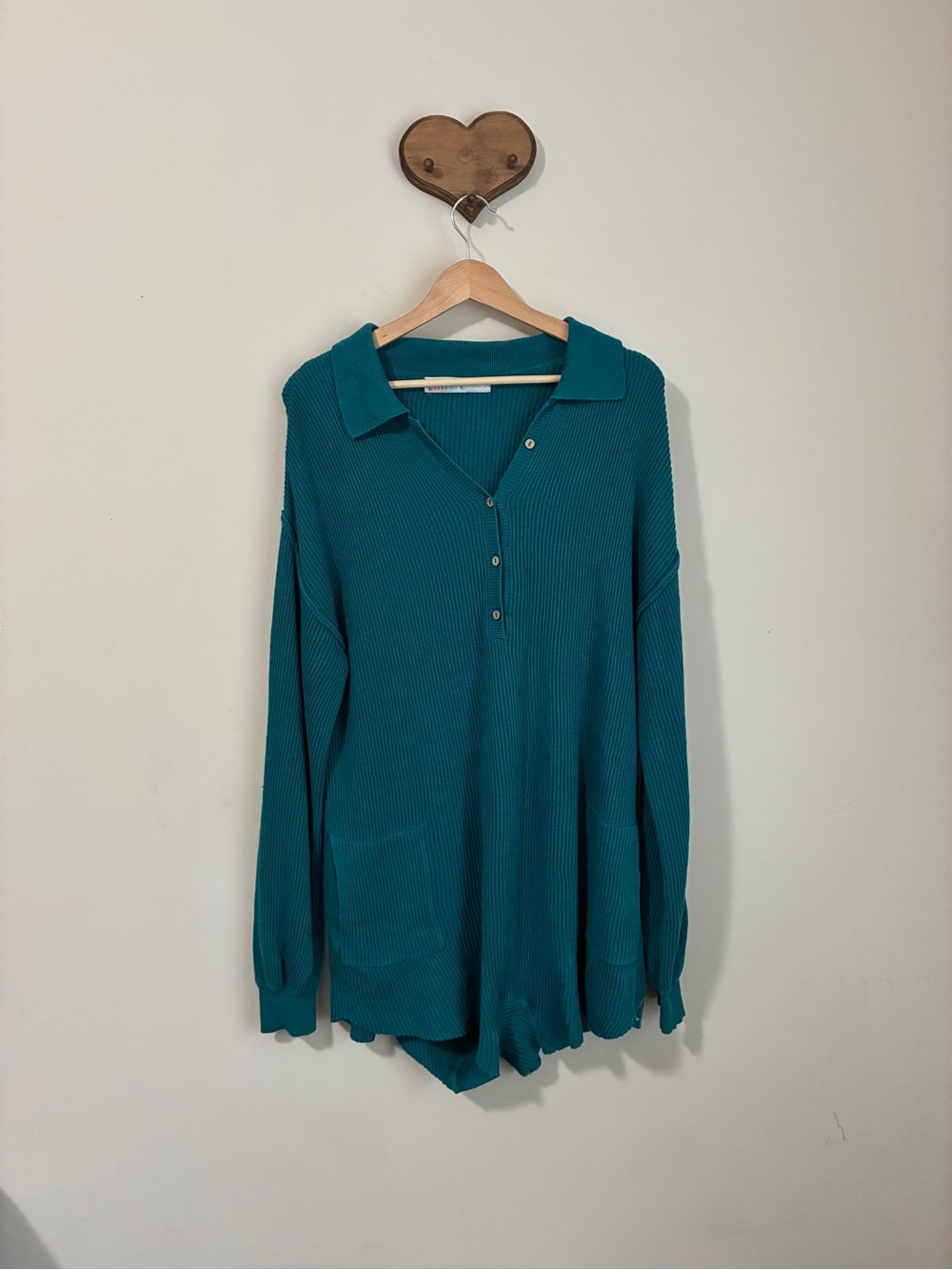 Free People Beach Picnic Sweater Romper in Teal Blue